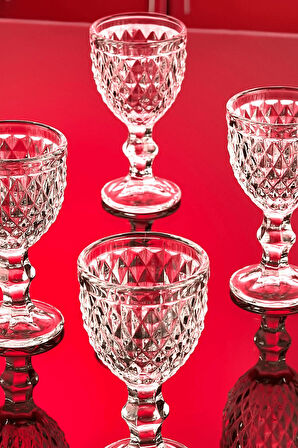 6’lı Elmas Kesim Desenli Ayaklı Cam Kahve Yanı Bardak Seti – Şık Sofra Sunumu ve Zarif Tasarım