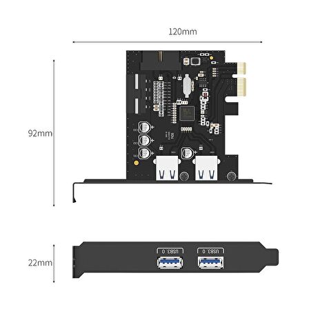 ORICO PCI Express 1x 2 Portlu USB 3.0 Çoklayıcı Kart