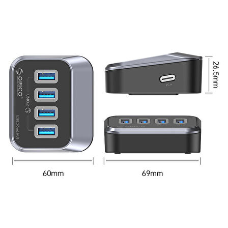 Orico 4 Port USB3.2 Gen1 5Gbps Çoklayıcı HUB, Siyah, M3U3-4A-05-BK