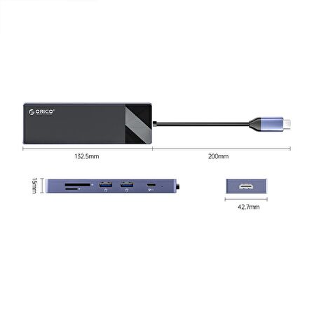 ORICO Type-C PD100W 4K 30Hz HDMI SD TF 5Gbps Type-C 4 USB-A Portlu Hub Çoklayıcı
