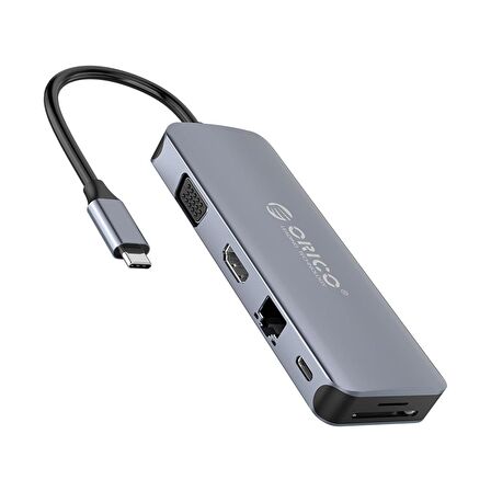 ORICO Type-C to USB 3.0 HDMI 4K@30Hz VGA RJ45 SD TF AUX PD Dönüştürücü HUB