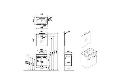 VitrA Ardea 75023 Banyo Dolabı Seti, Kapaklı, 60 cm, Parlak Beyaz