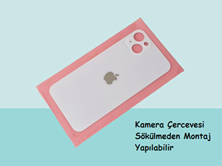 Tkgz - iPhone 14 Arka Pil Batarya Kapağı - Cam kapak Geniş Lens Deliği - BEYAZ