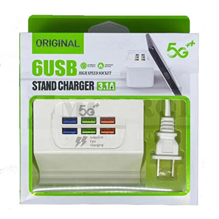 Masaüstü Usb Şarj Ünitesi 6 USB Port Fişli Masaüstü Usb 3.1 A Çoklayıcı Stand Charger