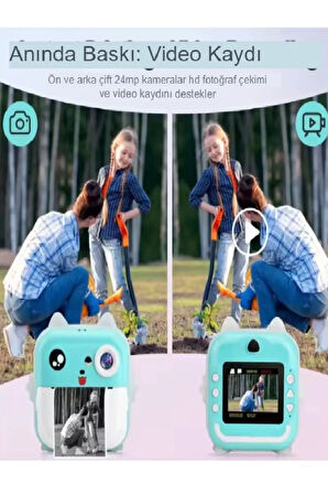 Wifi Dijital Çocuk Kamerası Fotoğraf Çıkartmalı 2.4 Inç Ekran 12mp Hd Video Fotoğraf Anında Baskı