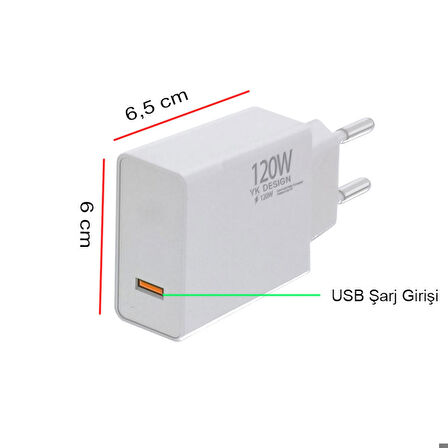 120w süper fast şarj adaptörü kısa devre ve yüksek voltaj korumalı adaptör