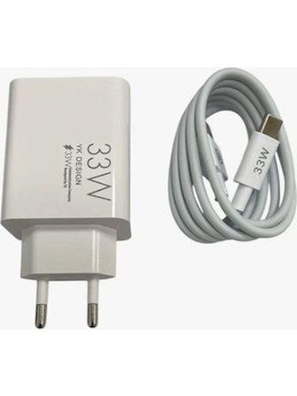 YK Desing YK-SR68 33W Watt Turbo Hızlı Şarj Cihazı Adaptörü ve Kablosu - 30W Beyaz
