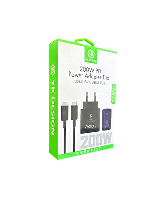 YK Design YK-SR62 200W USB+PD Şarj Başlığı ve TypeC-TypeC Kablo