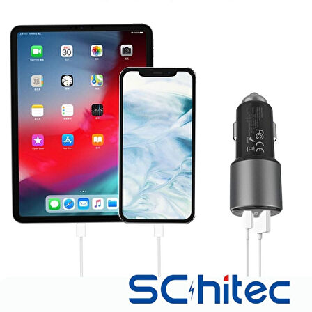 ScHitec Usb-A 55W / PD20W Çift Çıkışlı Süper Hızlı Araç Şarj Aleti Başlığı OT704