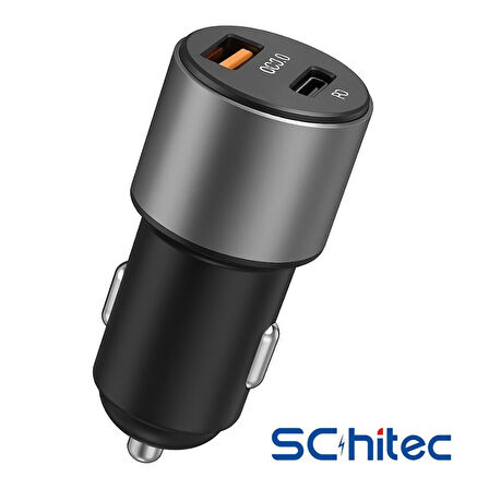 ScHitec Usb-A 55W / PD20W Çift Çıkışlı Süper Hızlı Araç Şarj Aleti Başlığı OT704