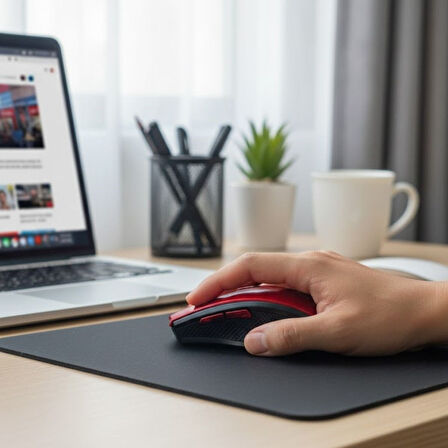 BUFFER® Kırmızı Renkli Baş Parmak Destekli Ergonomik Sessiz Kablosuz Mouse – USB Alıcılı, Ofis ve Oy