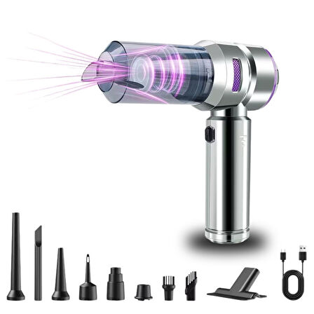 BUFFER® 9 Farklı Uçlu Kablosuz Şarjlı Araç İçi Süpürge – Wireless Destekli, Güçlü Emiş, Taşınabilir 