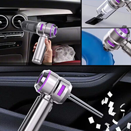 BUFFER® 9 Farklı Uçlu Kablosuz Şarjlı Araç İçi Süpürge – Wireless Destekli, Güçlü Emiş, Taşınabilir 