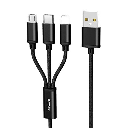Remax 3 in 1 Data ve Şarj Kablosu 1.15m Micro + Type C + Lightning