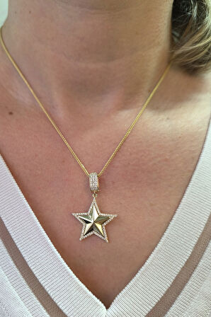 Taşlı Altın Yıldız Charm Kolye