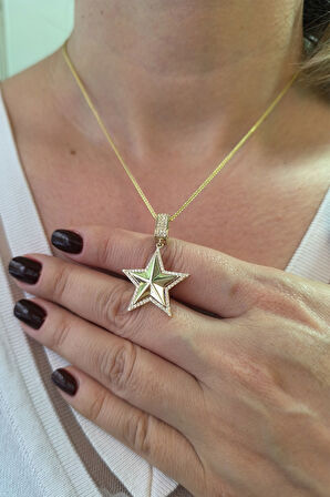 Taşlı Altın Yıldız Charm Kolye