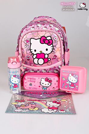 YENİ SEZON LİSANSLI HELLO KITTY'NIN PIRILTILI DÜNYASI ÖZEL KOLEKSİYON OKUL ÇANTASI VE KALEM ÇANTASI SETİ,MATARA,BESLENME KABI,ÇITÇIT DOSYA SETİ