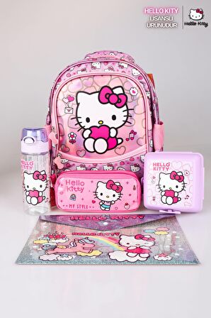 YENİ SEZON LİSANSLI HELLO KITTY'NIN PIRILTILI DÜNYASI ÖZEL KOLEKSİYON OKUL ÇANTASI VE KALEM ÇANTASI SETİ,MATARA,BESLENME KABI,ÇITÇIT DOSYA SETİ