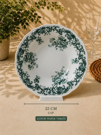 6 Kişilik 24 Parça Vintage Yeşil Desenli Porselen Yemek Takımı Seti