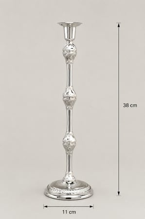 1 Kollu Çelik Şamdan Gümüş Renk Ayaklı Dekoratif Mumluk 38 x 11 cm