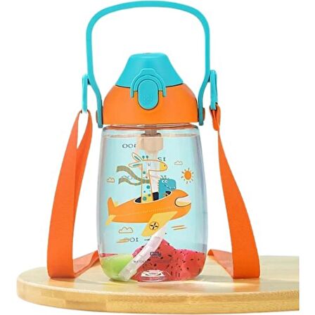 Uzspace Vagonlife Uzspace VGN2201 Turuncu Sunshine Pipetli 500 ml Boyun Askılı Tritan Çocuk Su Matarası -Kutulu