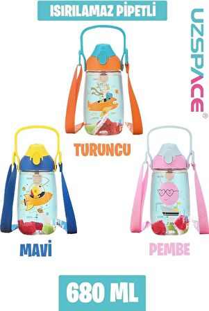 Uzspace Pipetli Çocuk Matarası 680Ml Mavi
