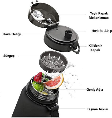 Uzspace Tritan Su Matarası 800Ml Siyah Beyaz