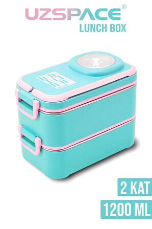 Vagonlife 8023 1200ml 2 Katlı 4 Bölmeli Turkuaz Çelik Saklama Kabı