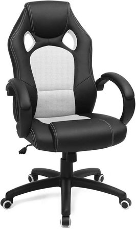 SONGMICS OBG56BW Yarış Tipi Oyuncu Koltuğu, Ofis ve Yönetici Koltuğu, Döner Sandalye, Beyaz - Outlet