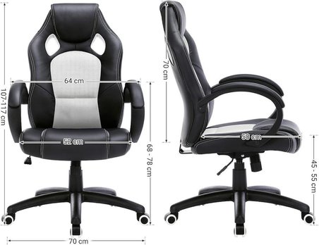 SONGMICS OBG56BW Yarış Tipi Oyuncu Koltuğu, Ofis ve Yönetici Koltuğu, Döner Sandalye, Beyaz - Outlet