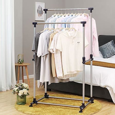 Çift Çubuklu Giysi Askısı, Tekerlekli Giysi Askısı, Mavi ULLR03B - OUTLET