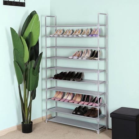 Songmics 10 Katlı Ayakkabı Rafı, 100x29x175 CM, Gri, LSR10G