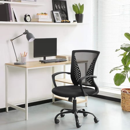Ofis Sandalyesi, 360 Döner Sandalye, Sallanma Fonksiyonlu, Nefes Alabilir, Ofis, Çalışma Odası, 120 Kg'a Kadar Taşıyabilir, Siyah, OBN22BK - TEŞHİR