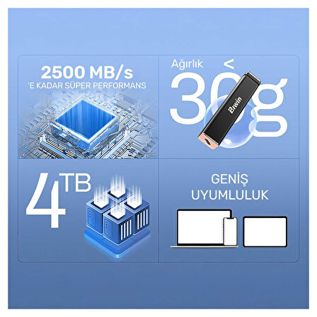 Biwin PD2000 Type-C 3.2 Gen2x2 1800/2000Mb/s 1TB Taşınabilir Harici SSD