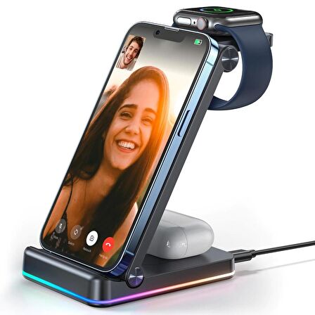 Joyroom 3 ü 1 Arada Katlanabilir Kablosuz Manyetik  Şarj İstasyonu