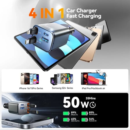 Joyroom 50W 4 Port pd+Usb+Çekmeli Araç Şarj Çakmaklık