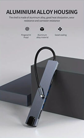 Pmr 10in1 Type C Hub Çevirici 4*usb 3.0/Kart okuyucu/ 4k Hdmi/ Gigabyte Ethernet/100W pd Şarj