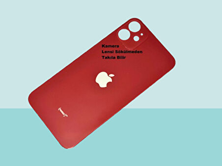 Tkgz - iPhone 11 Arka Pil Batarya Kapağı - Cam kapak Geniş Lens Deliği - KIRMIZI