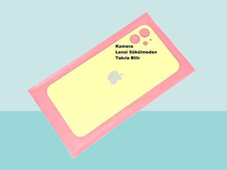 Tkgz - iPhone 11 Arka Pil Batarya Kapağı - Cam kapak Geniş Lens Deliği - SARI