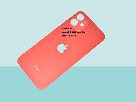 Tkgz - iPhone 12 Arka Pil Batarya Kapağı - Cam kapak Geniş Lens Deliği - KIRMIZI