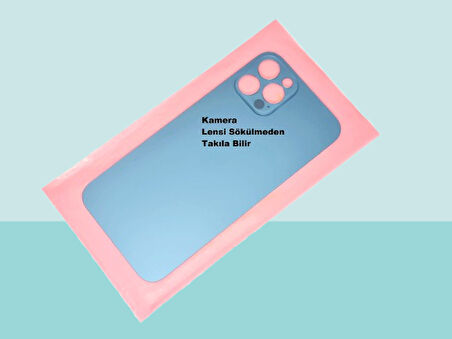 Tkgz - iPhone 12 PRO Arka Pil Batarya Kapağı - Cam kapak Geniş Lens Deliği - MAVİ