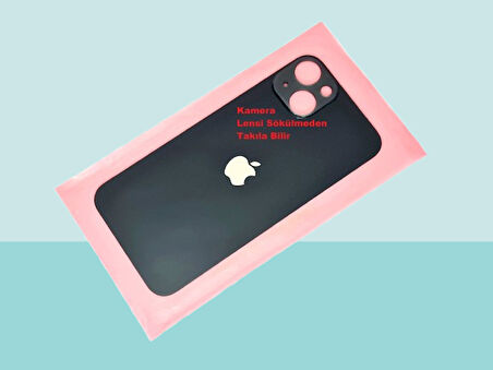 Tkgz - iPhone 13 Arka Pil Batarya Kapağı - Cam kapak Geniş Lens Deliği - SİYAH