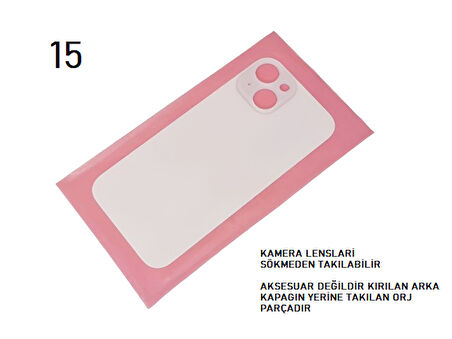 Tkgz - iPhone 15 Arka Pil Batarya Kapağı - Cam kapak Geniş Lens Deliği - BEMBE