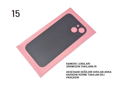 Tkgz - iPhone 15 Arka Pil Batarya Kapağı - Cam kapak Geniş Lens Deliği - YEŞİL