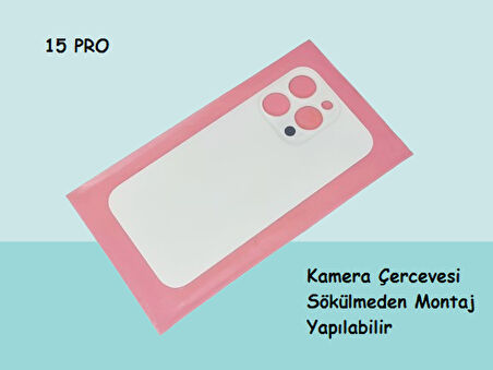 Tkgz - iPhone 15 PRO Arka Pil Batarya Kapağı - Cam kapak Geniş Lens Deliği - BEYAZ