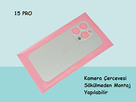 Tkgz - iPhone 15 PRO Arka Pil Batarya Kapağı - Cam kapak Geniş Lens Deliği - GRİ