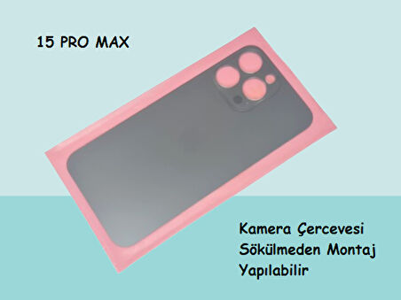 Tkgz - iPhone 15 PRO MAX Arka Pil Batarya Kapağı - Cam kapak Geniş Lens Deliği - FÜME
