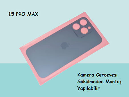 Tkgz - iPhone 15 PRO MAX Arka Pil Batarya Kapağı - Cam kapak Geniş Lens Deliği - MAVİ