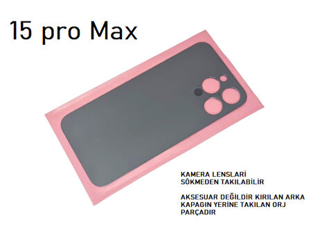 Tkgz - iPhone 15 PRO MAX Arka Pil Batarya Kapağı - Cam kapak Geniş Lens Deliği - MAVİ