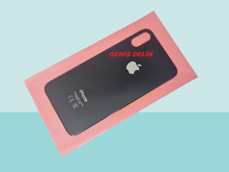 Tkgz - iPhone XS Arka Pil Batarya Kapağı - Cam kapak Geniş Lens Deliği - SİYAH